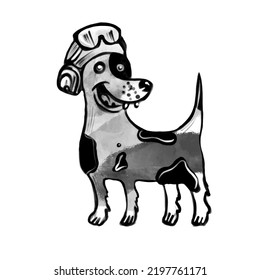 Vector hand drawn sketch of a cheerful dog wearing a hat