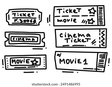 vector hand drawn sketch of cinema doodles. set with cute elemnts for prints