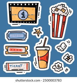 vector hand drawn sketch of cinema cartoon elements . set with cute elements for prints