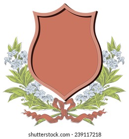 Vector hand drawn sketch - Coats of arms, shields and flowers wreaths
