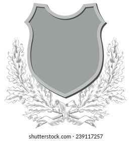 Vector hand drawn sketch - Coats of arms, shields and laurel wreaths