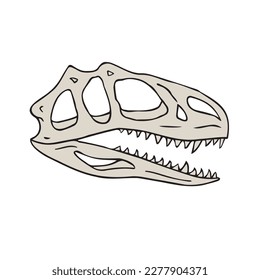 Vector hand drawn sketch colored tyrannosaurus dinosaur skull isolated on white background