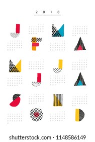 Vector hand drawn sketch colorful text calendar 2019. Week starts from Sunday.