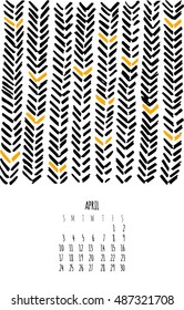 Vector hand drawn sketch colorful calendar 2017. Geometric pattern