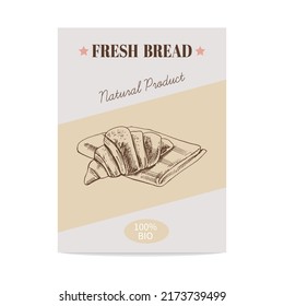 Vektor handgezeichnet Sketch Croissant Poster. Brotgrafik.  Symbole und Elemente für Druck, Etiketten, Verpackungen.