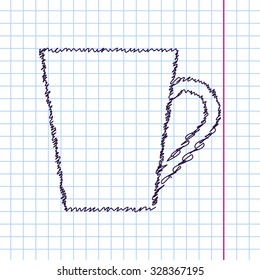 Vector hand drawn sketch cup for tea or coffee icon on copybook. Doodle style 