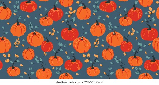 Vector hand drawn sketch cute Autumn pumpkins seamless pattern. Perfect for fall, Thanksgiving, Halloween, holidays. Template for design, paper, cover, fabric, interior decor, textile, wallpaper