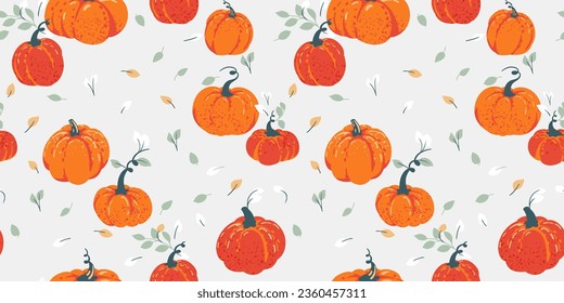 Vector hand drawn sketch cute Autumn pumpkins seamless pattern. Perfect for fall, Thanksgiving, Halloween, holidays.  Template for design, paper, cover, fabric, interior decor, textile, wallpaper