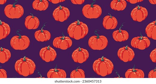 Vector hand drawn sketch cute Autumn pumpkins seamless pattern. Perfect for fall, Thanksgiving, Halloween, holidays. Template for design, paper, cover, fabric, interior decor, textile, wallpaper