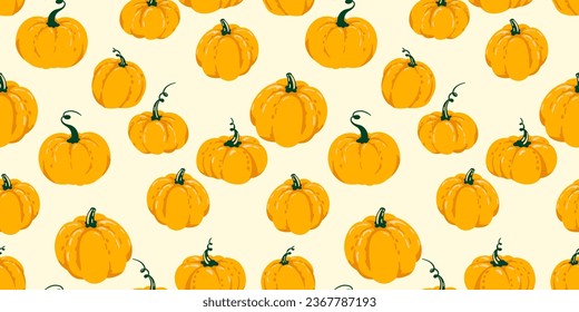 Vector hand drawn sketch cute Autumn pumpkins seamless pattern. Perfect for fall, Thanksgiving, Halloween, holidays. Template for design