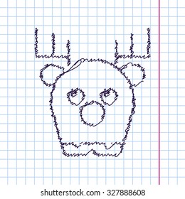 Vector hand drawn sketch deer icon on copybook. Doodle style 