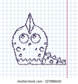 Vector hand drawn sketch dinosaur lizard icon on copybook. Doodle style 
