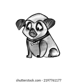 Vector hand drawn sketch of a dog that sits and is sad