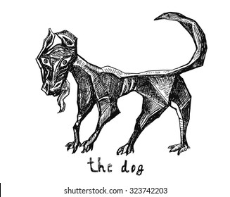 Vector hand drawn sketch of a dog in abstract style. 