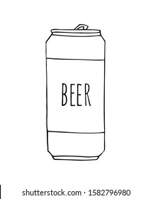 Vector hand drawn sketch doodle beer can isolated on white background