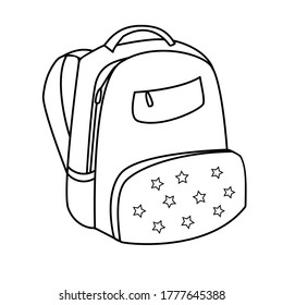 Mochila de dibujo del doodle con las estrellas. Ilustración vectorial. De vuelta a la escuela. Esquema.