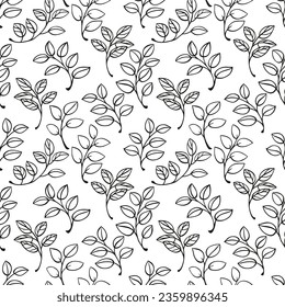 Vector hand drawn sketch doodle line leaves seamless pattern. Black and white abstract pattern leaves background.  Template for textile, fashion, print, surface design, paper, cover, fabric