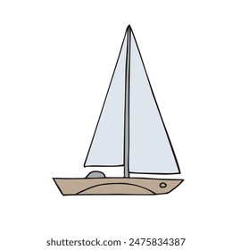 Vector hand drawn sketch doodle colored sail boat isolated on white background