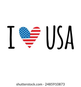 Vector hand drawn sketch doodle I love USA flag isolated on white background