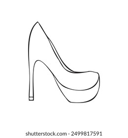 Vector dibujado a mano boceto doodle contorno zapato de tacón alto femenino aislado sobre fondo blanco