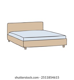 Vector hand drawn sketch doodle colored bed isolated on white background