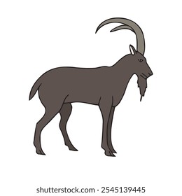 Vector hand drawn sketch doodle colored wild goat isolated on white background