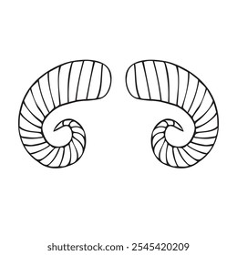 Vector hand drawn sketch doodle outline goat horns isolated on white background