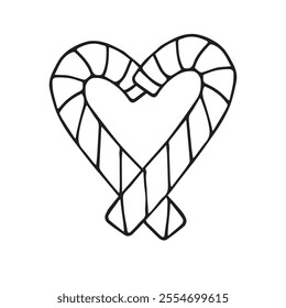 Vector hand drawn sketch doodle outline Christmas candies heart isolated on white background