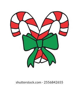 Vector hand drawn sketch doodle colored Christmas candies with bowtie isolated on white background