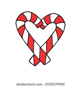 Vector hand drawn sketch doodle colored Christmas candies heart isolated on white background