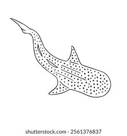 Vector hand drawn sketch doodle outline whale shark isolated on white background