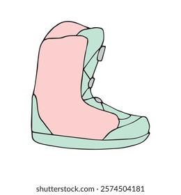 Vector hand drawn sketch doodle colored snowboard boot isolated on white background