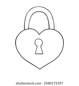 Vector hand drawn sketch doodle outline heart lock isolated on white background