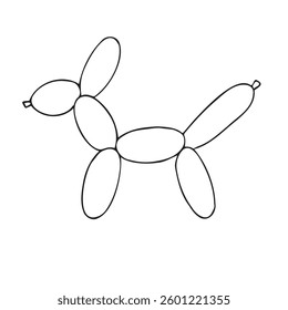 Vector hand drawn sketch doodle outline air balloon dog isolated on white background