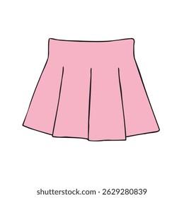 Vector hand drawn sketch doodle colored mini skirt isolated on white background