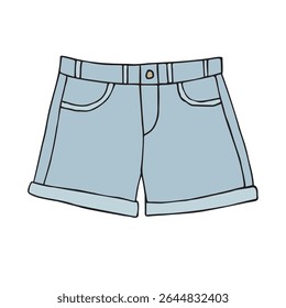 Vetor mão desenhada esboço doodle calças jeans coloridas curtas isolados no fundo branco