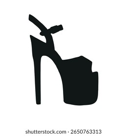 Vector hand drawn sketch doodle pole dance shoe silhouette isolated on white background