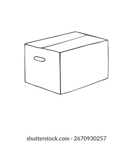 Vector hand drawn sketch doodle outline cart board box isolated on white background
