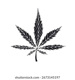 Vektorgrafik, handgezeichnet, doodle Cannabisblatt einzeln auf weißem Hintergrund