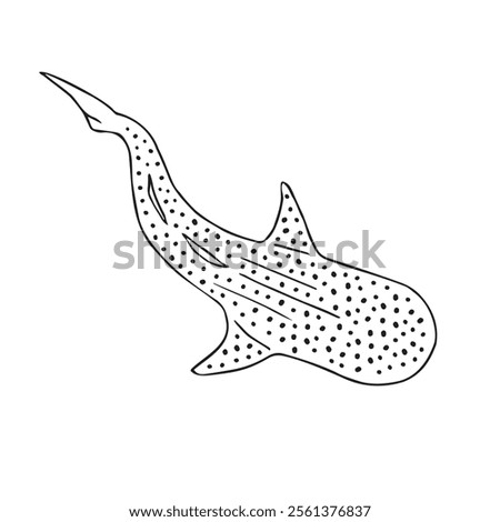 Vector hand drawn sketch doodle outline whale shark isolated on white background