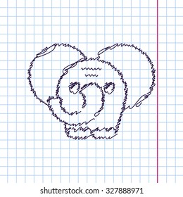 Vector hand drawn sketch elephand icon on copybook. Doodle style 