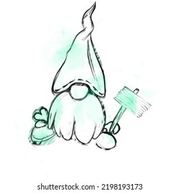 Vector hand drawn sketch of fairytale gnome holding a sign