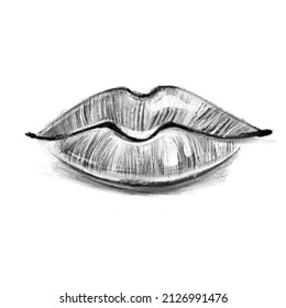 handgezeichnete Vektorgrafik weiblicher saftiger Lippen, schwarze Linien