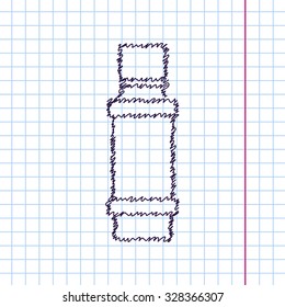 Vector hand drawn sketch flavoring bottle on copybook. Doodle style . Kitchen icon 