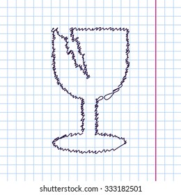 Vector hand drawn sketch fragile icon on copybook. Doodle style 