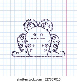 Vector hand drawn sketch frog icon on copybook. Doodle style 