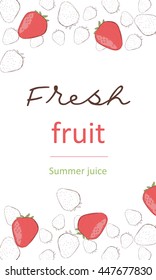 Vector hand drawn sketch of fruit banner, poster, print. Eco products. Strawberry