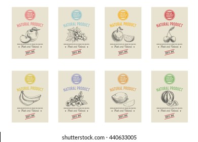 Vector hand drawn sketch fruits posters set. Eco foods.Vector illustration.