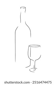 vector hand drawn sketch of glass and bottle of wine