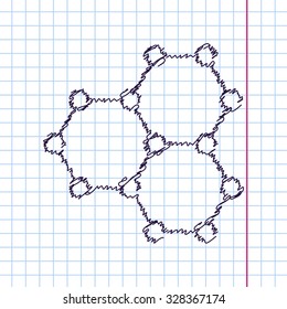 Vector hand drawn sketch graphene icon on copybook. Doodle style . Science illustration 